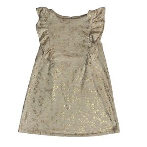 Sonoma Oatmeal With Gold Flower Girls Dress - Size 5